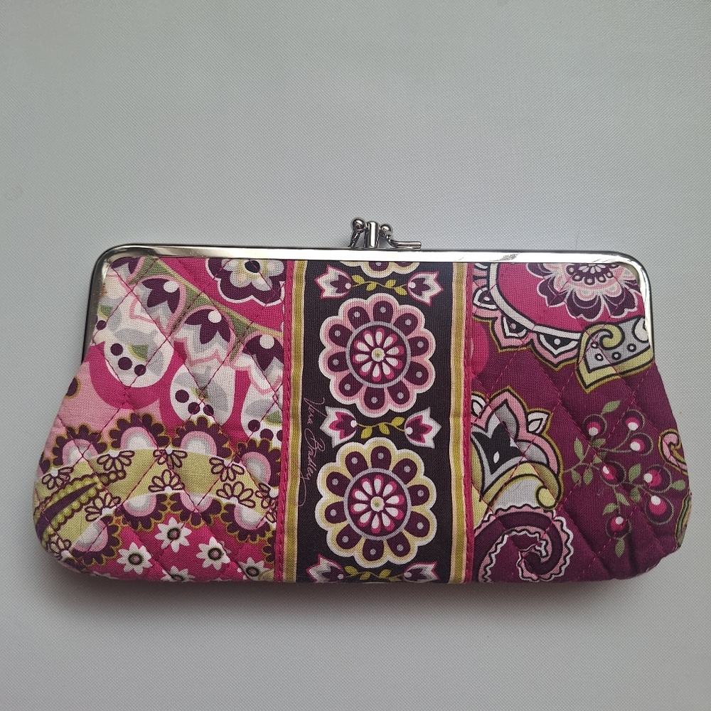 Vera Bradley Very Berry Clutch Wallet Purple Pink Paisley Two Compartment Purse